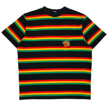 Load image into Gallery viewer, Late 80’s Stussy rasta striped pocket t-shirt - XL