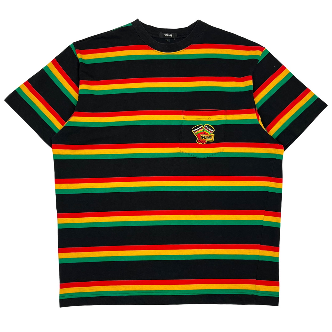 Late 80’s Stussy rasta striped pocket t-shirt - XL